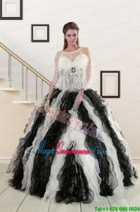 2015 Exclusive Black and White Quinceanera Dresses with Zebra and Ruffles