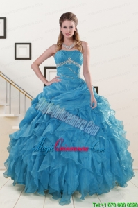 2015 Luxurious Strapless Quinceanera Dresses with Beading and Ruffles