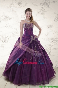 2015 Modern Purple Sweetheart Appliques Quinceanera Dresses