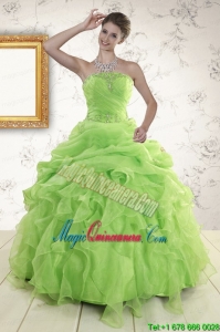 2015 Perfect Green Quinceanera Dresses with Beading and Ruffles