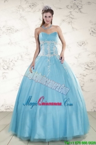 2015 Pretty Aqua Blue Quinceanera Dresses with Beading and Appliques