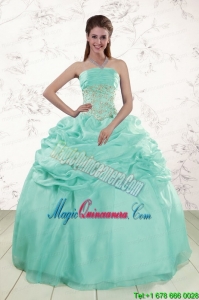 2015 Pretty Puffy Apple Green Sweet 16 Dresses with Beading