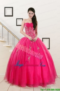 2015 Pretty Sweetheart Hot Pink Quinceanera Dresses with Beading