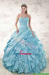 Beading Ruffles Aqua Blue Organza Quinceanera Dresses for 2015