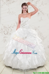 Classical Beading and Ruffles 2015 Quinceanera Dresses in White