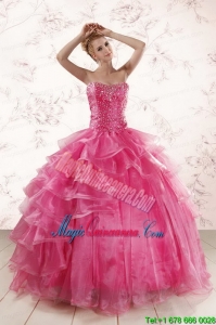 Hot Pink Sweetheart Beading Quinceanera Dresses with Brush Train