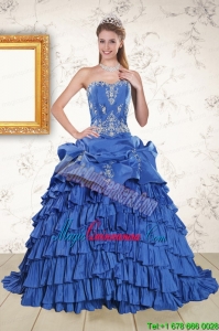 Modern Royal Blue Appliques and Pick Ups Quinceanera Dresses with Brush Train