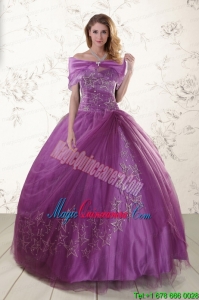 Purple Sweetheart Appliques 2015 Quinceanera Dresses with Embroidery