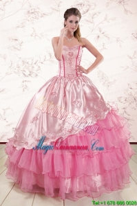 Remarkble Sweetheart Pink Quinceanera Dresses with Embroidery