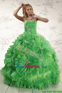2015 Classical Sweetheart Green Quinceanera Dresses with Appliques and Ruffles