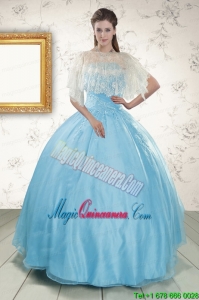 2015 Discount Baby Blue Strapless Quinceanera Dress with Beading