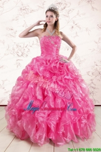 2015 Pretty Hot Pink Quinceanera Dresses with Appliques and Ruffles