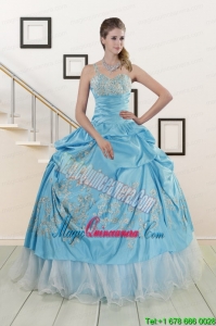 2015 Pretty One Shoulder Appliques and Beaded Quinceanera Dresses in Aqua Blue