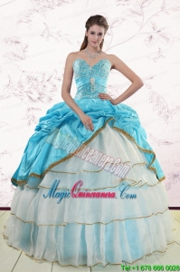 2015 Pretty Sweetheart Aqua Blue Quinceanea Dresses with Beading