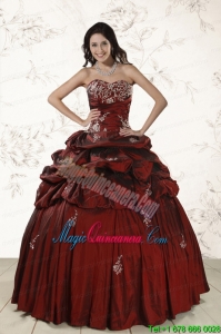 Appliques 2015 Wine Red Quinceanera Dresses with Lace Up