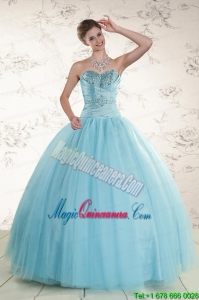 Elegant Beading 2015 Quinceanera Dress in Baby Blue