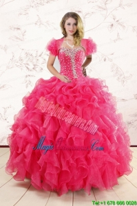 Hot Pink Ruffles and Beaded Wonderful Quinceanera Dresses for 2015