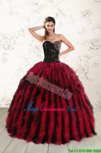 Luxurious Sweetheart Ruffles and Beading Quinceanera Dresses in Red and Black