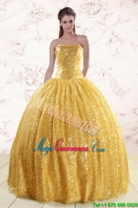 Romantic Yellow Sequined Quinceanera Dress with Strapless