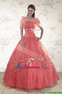 2015 Appliques Sweetheart Sweet 15 Dresses in Watermelon