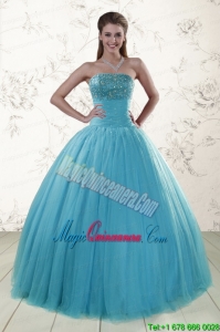 2015 New Style Sweetheart Baby Blue Quinceanera Dresses with Appliques