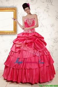 2015 The Super Hot Appliques Sweet 16 Dresses in Coral Red