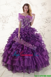 Beautiful Appliques Purple Strapless 2015 Quinceanera Dresses