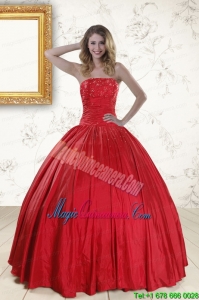 Cheap Red Strapless Sweet 16 Dresses with Beading