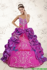 Classic Ball Gown Embroidery Court Train Quinceanera Dresses in Purple