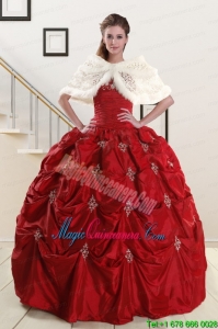 Discount Strapless Appliques Wine Red Quinceanera Dresses for 2015