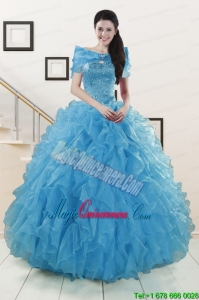 Hot Sell Blue Quinceanera Dresses With Beading and Ruffles