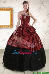 Pretty Ball Gown Embroidery 2015 Quinceanera Dresses in Rust Red and Black