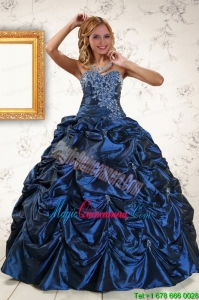 2015 Exclusive Appliques Navy Blue Quinceanera Dresses with Pick Ups