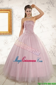 2015 Light Pink Strapless Elegant Sweet 16 Dresses with Appliques