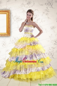 2015 Printed and Ruffles Multi-color Quinceanera Dresses