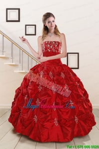 Cheap Sweetheart Appiques and Beaded 2015 Quinceanera Dresses in Red