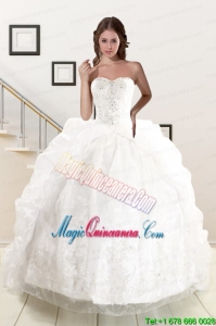 Exquisite Appliques White Brush Train Quinceanera Dresses with Appliques and Pick Ups