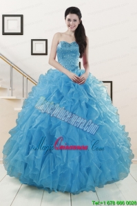 Hot Sell Beaded Quinceanera Dresses Ruffled in Blue