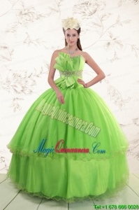 Spring Green 2015 Sweetheart Quinceanera Dresses with Beading and Bowknot