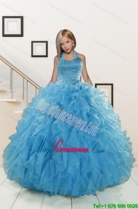 2015 Exclusive Beading and Ruffles Aqua Blue Flower Girl Dress