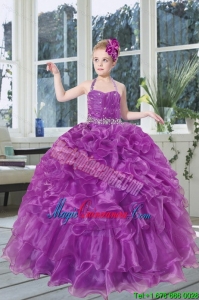 2015 Romantic Beading and Ruffles Organza Little Girl Pageant Dress with Halter