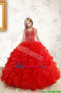 Beautiful Red Flower Girl Dress with Beading and Ruffles for 2015