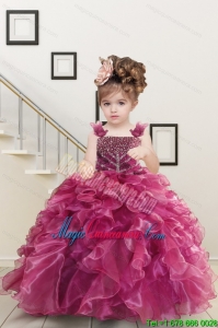 Custom Made Burgundy Little Girl Dress with Beading and Ruffles for 2015