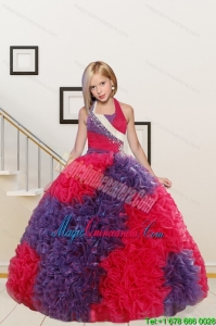 New Arrival Straps Ball Gown Multi-color Flower Girl Dress with Beading and Ruffles