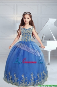 The Most Popular Straps Appliques 2015 Royal Blue Little Girl Pageant Dress