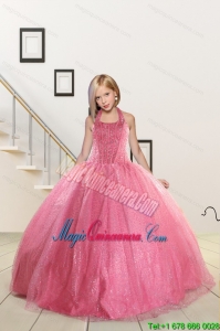 Top Seller Beading and Sequins Baby Pink Flower Girl Dress for 2015 Spring
