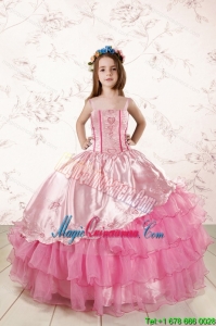 Unique Appliques and Ruffled Layers Little Girl Dress in Baby Pink