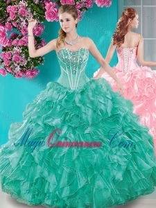 Puffy Skirt Ruffled and Beaded Quinceanera Dress in Turquoise