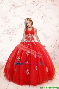 2015 Fashionable Appliques Red Little Girl Pageant Dress