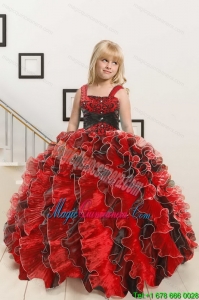 2015 New Arrival Appliques and Ruffles Multi-color Flower Girl Dress